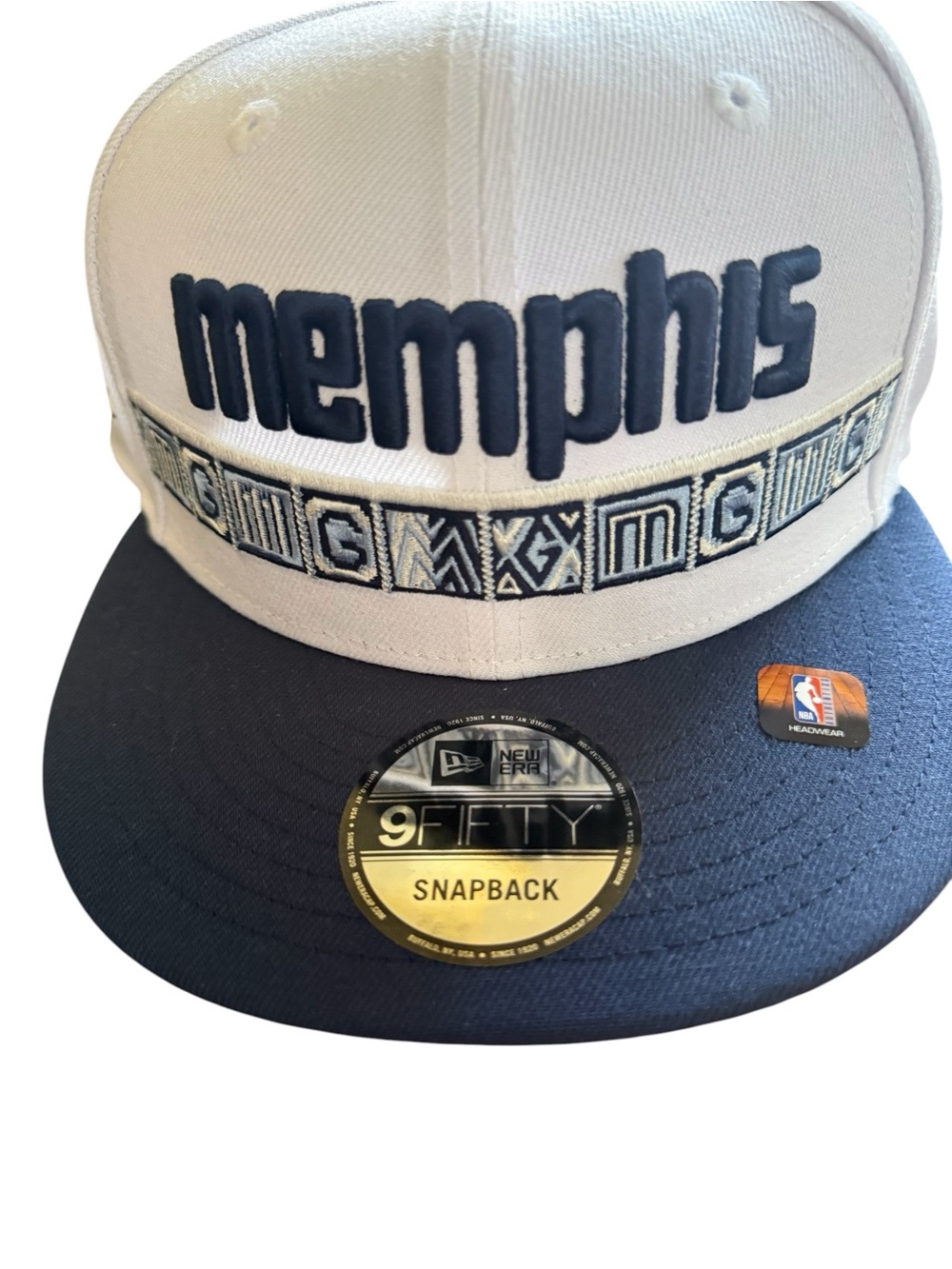 NBA White and Navy Snapback Hat with Embroidered Logo NWT
